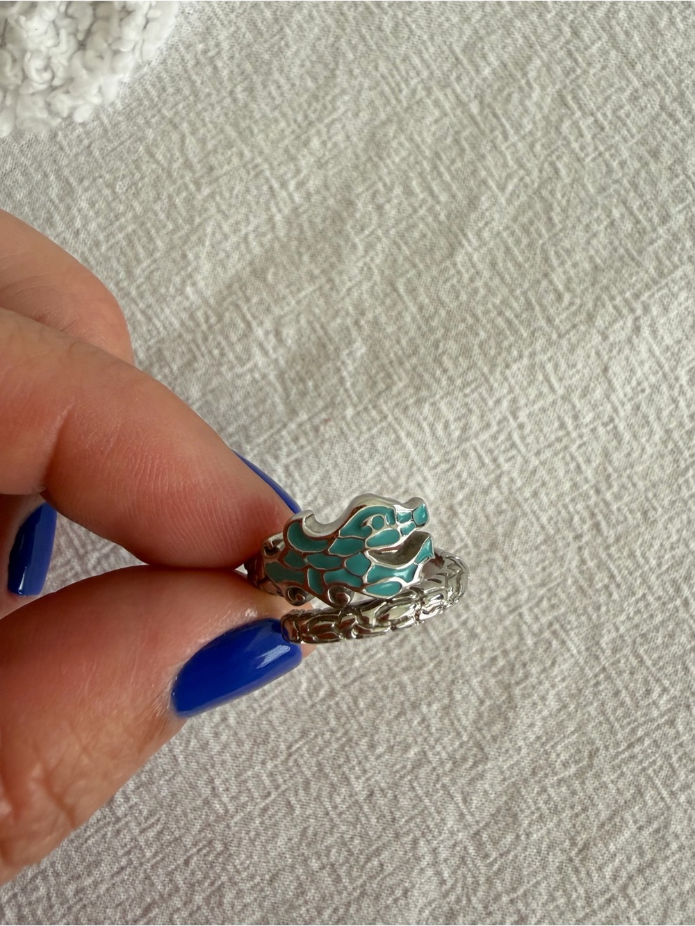 Silver-tone Turquoise Enamel Flame Ring